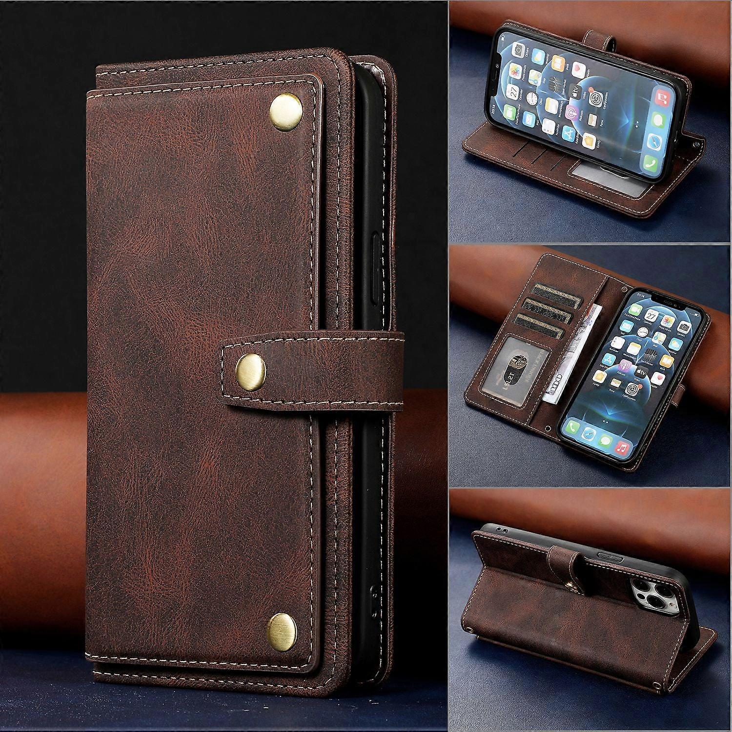 Case For Iphone 13mini 5.4 Brown Retro Leather Flip Multi-function Card Slot