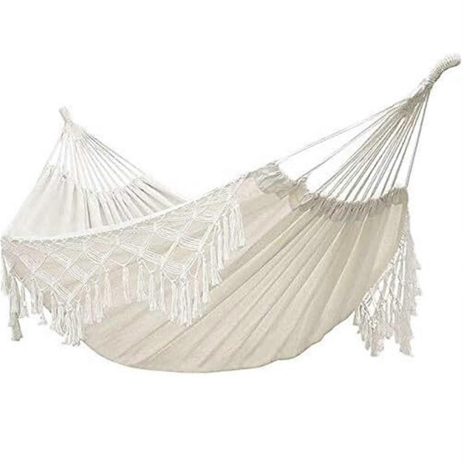 Hammock Outdoor Camping Hammock Swing Net Macrame Large Indoor Double Brazilian Fringe Hammocks for 2 People Hammock Travel Hammock 200150 cm White