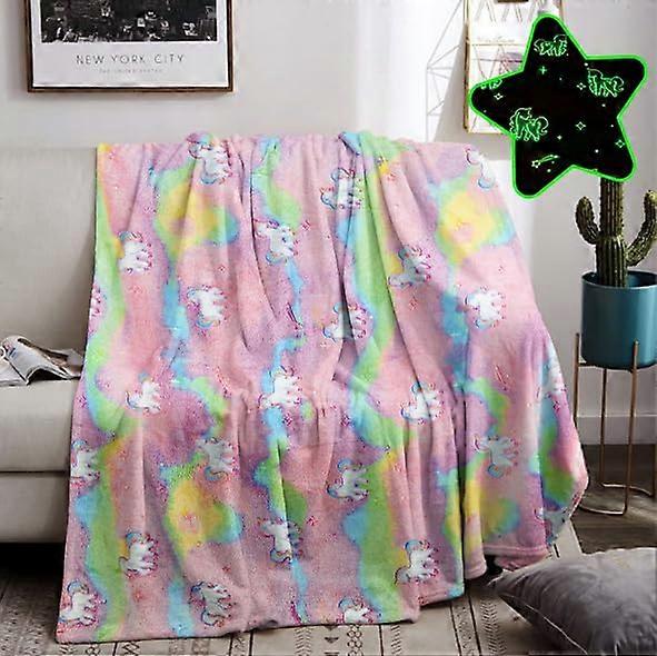 Cuddly Blanket Unicorn F 150 x 200 cm, Glow In The Dark Kids Blanket, Warm Fluffy Children's Sofa Throw
