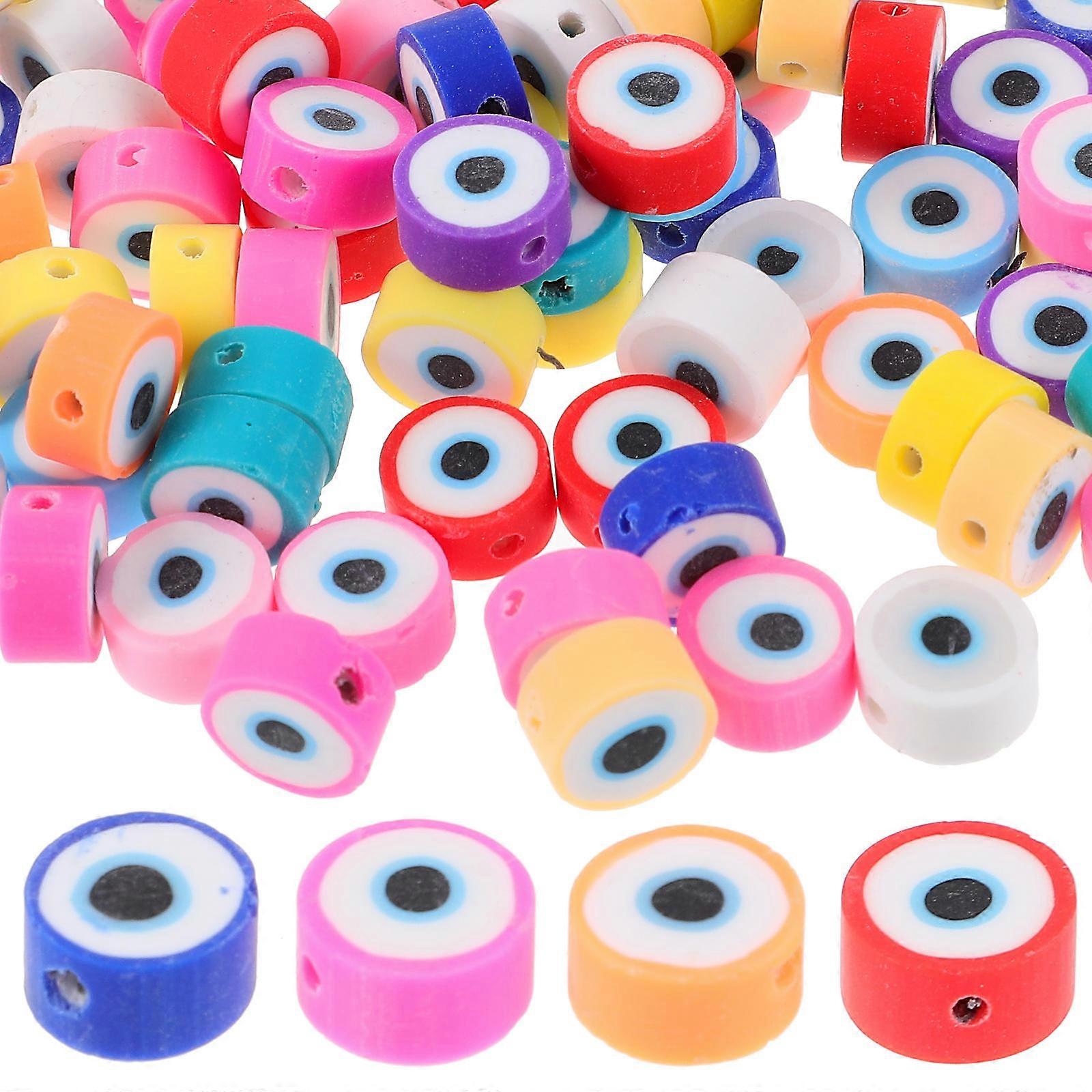 200pcs Evil Eye Beads for DIY Jewelry Making – Smooth Surface Connector Beads in Bright Colors for Necklaces, Earrings, Rosaries & Craft Projects