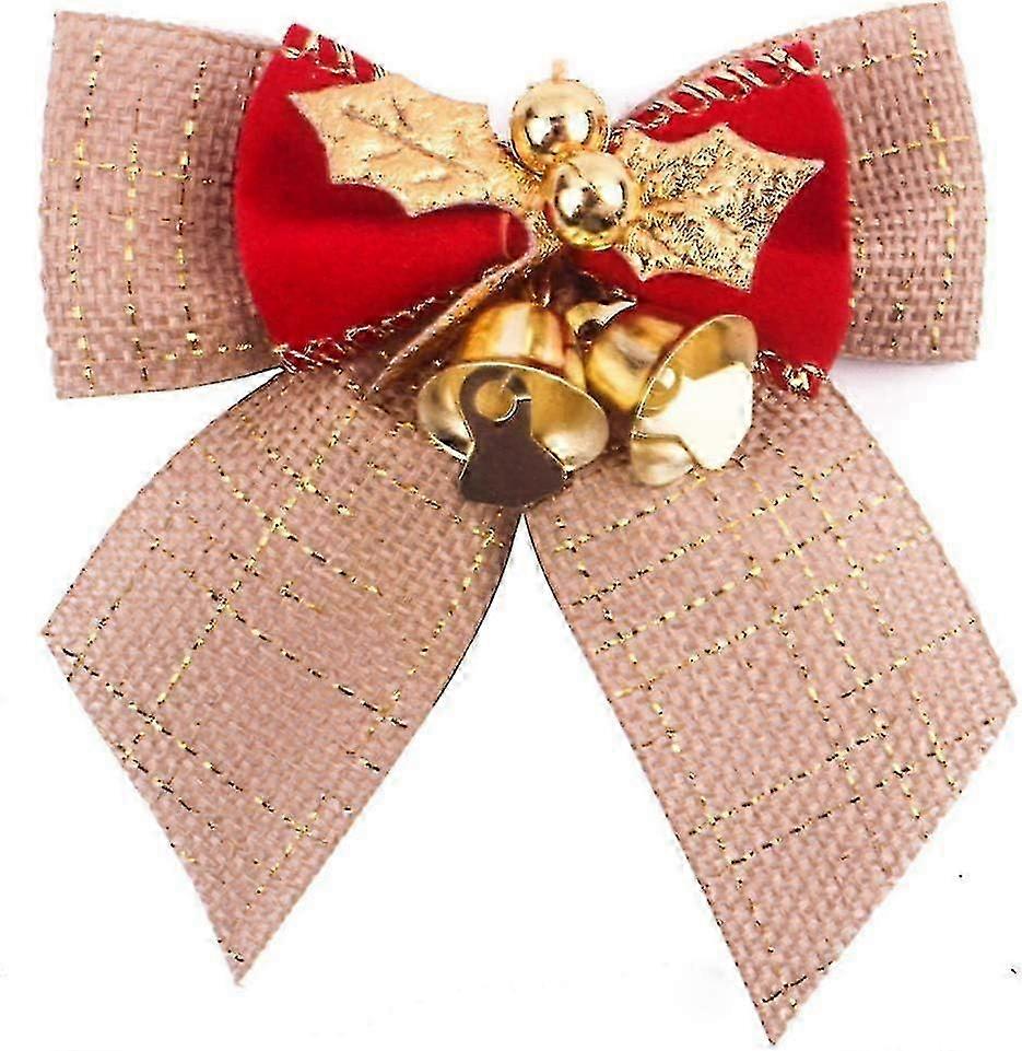 Christmas Bows and Bells 8cm Scottish Style Jute Bow Christmas Tree Decorations and Ornaments for Festive Decor