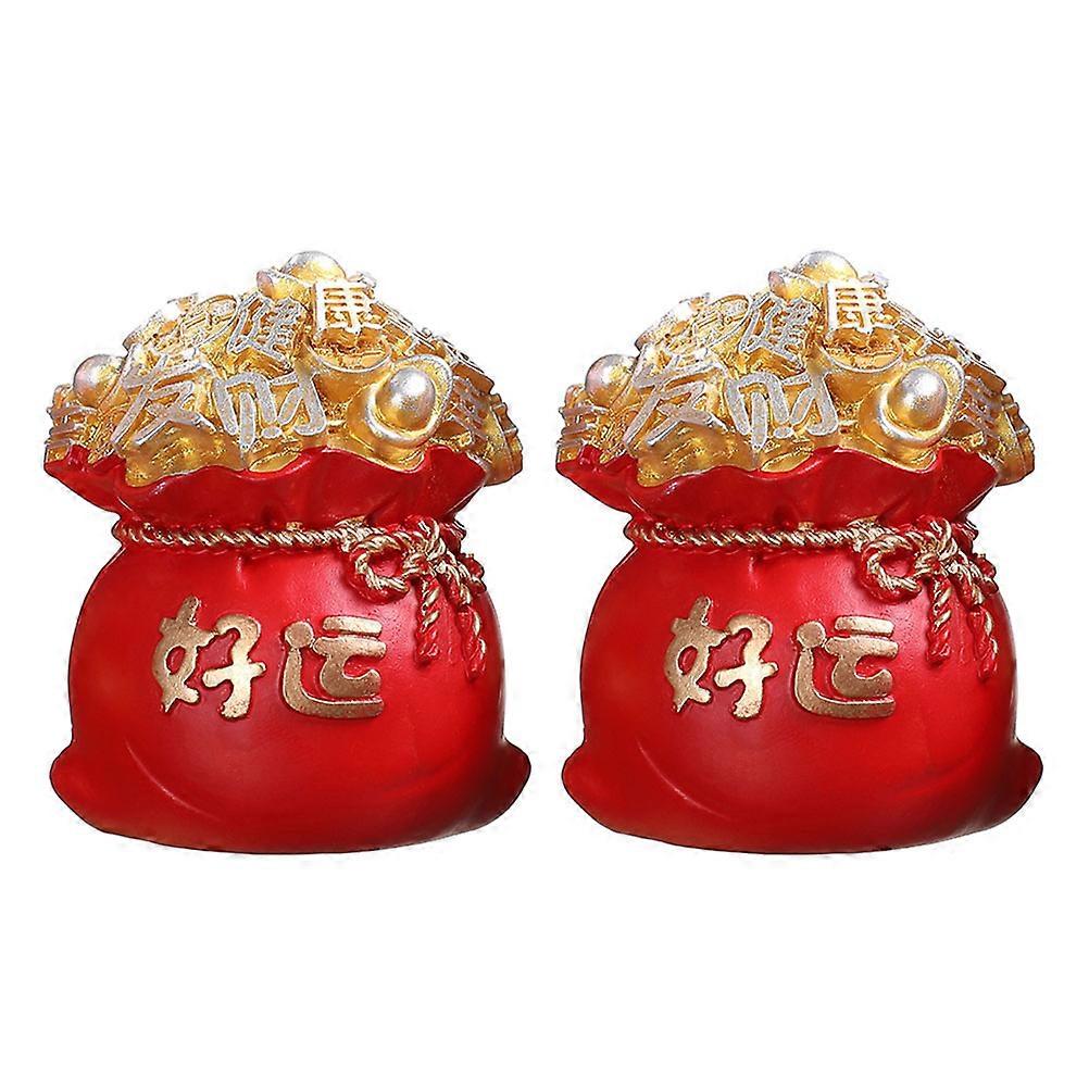 Resin Lucky-Bag Decor Money Bag Shape Container Elegant Appearance Home Decoration Red 6.5X5.5X2.5CM 2Pcs