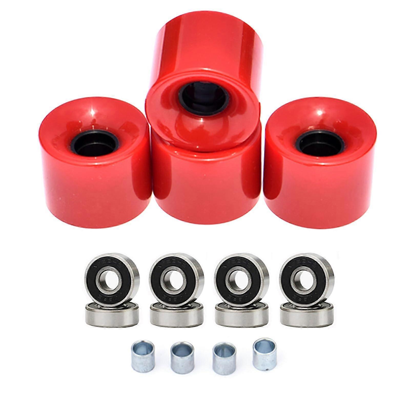 Skateboard wheel bearings and spacers, 4piece set, outdoor cruiser wheels, longboard, skateboard, replacement wheels red wheel black core.