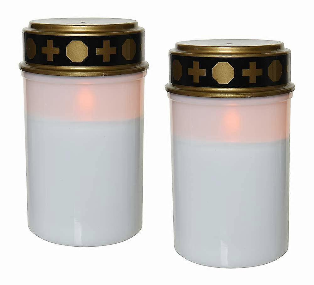 LED Grave Candle White Light Pack of 2 Flickering Timer Battery Operated Indoor Outdoor Use with Realistic Flame Effect