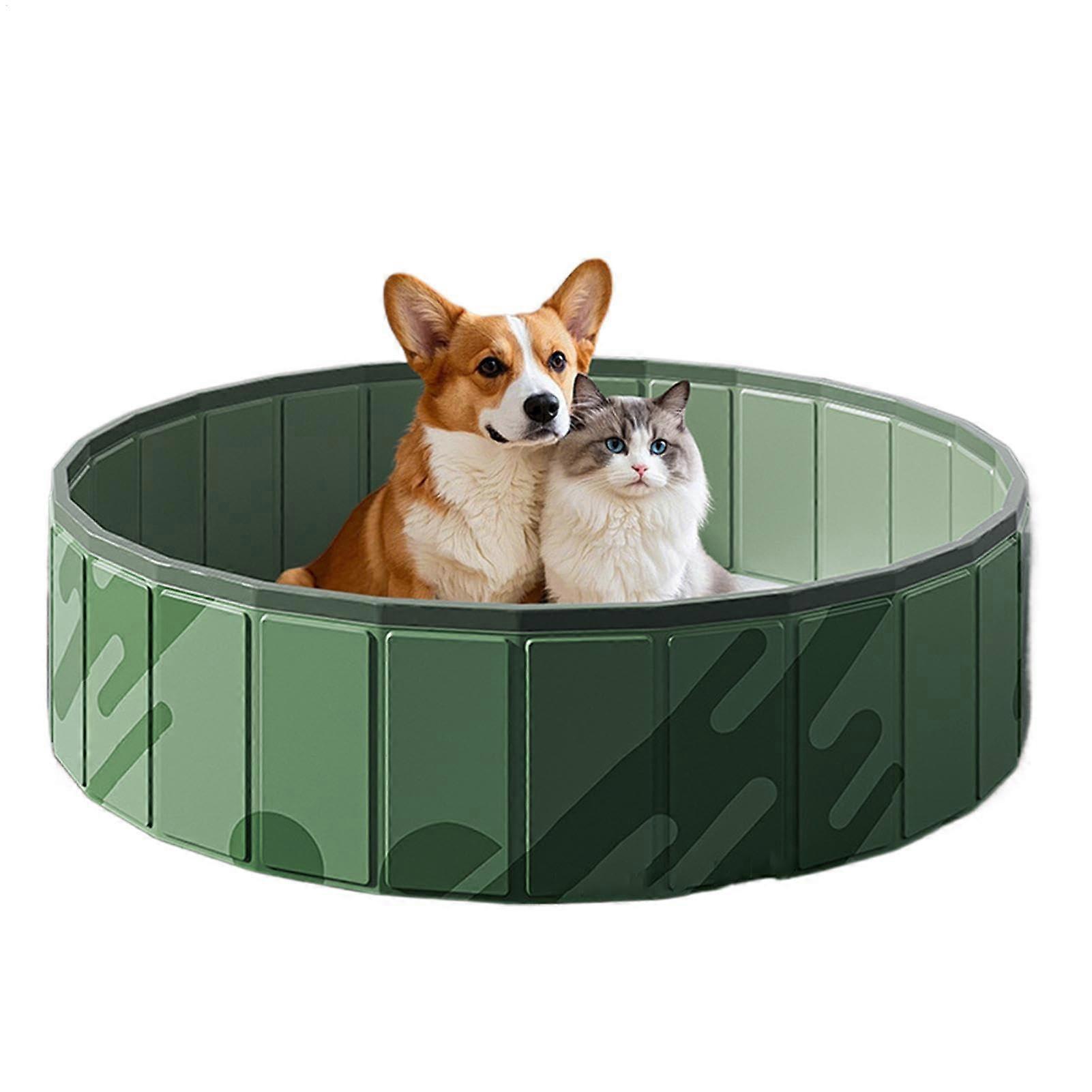 Pet Pool - Portable Foldable Dog Swimming Pool with Water Drainage for Small Animals and Kids, Army Green, Size S