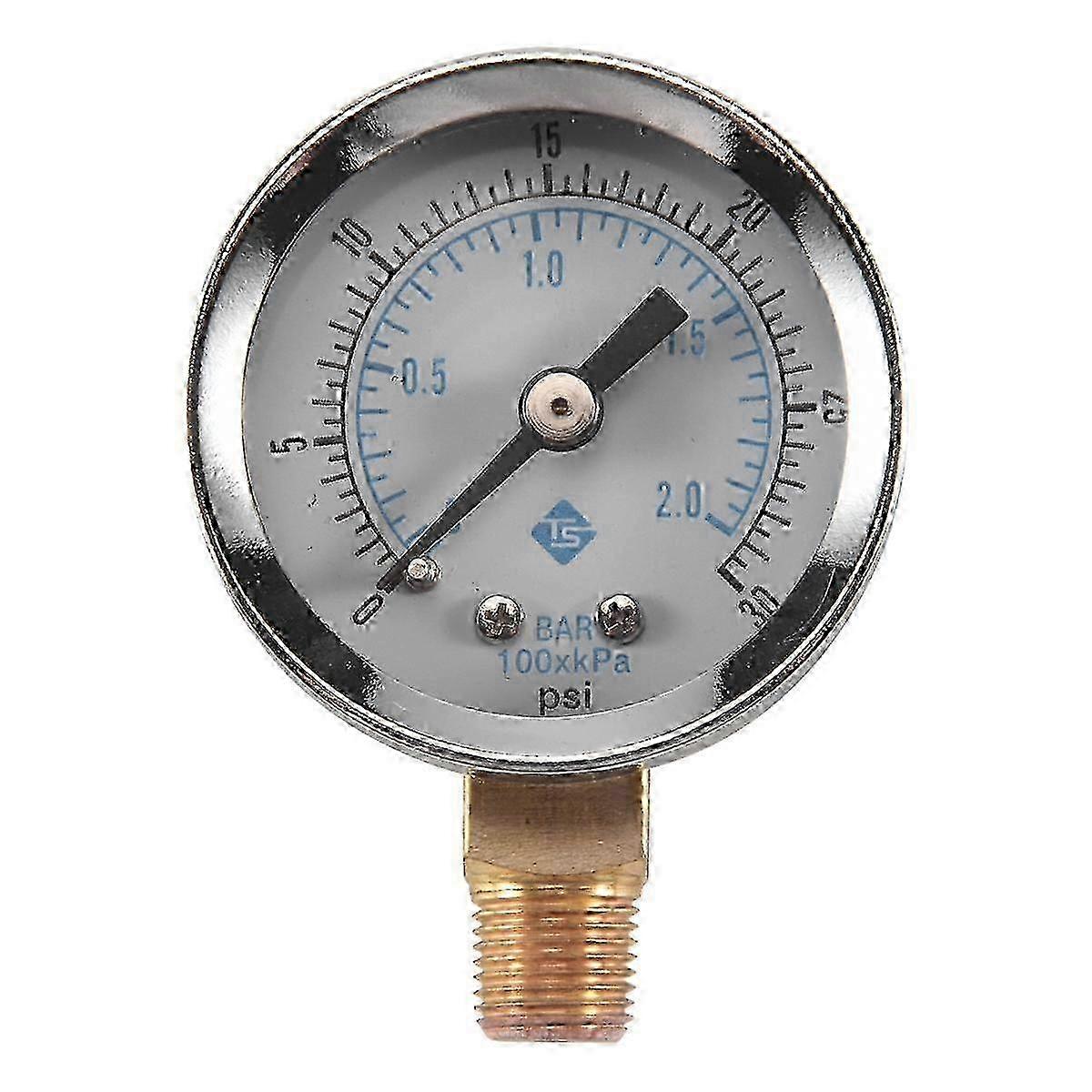 Mini Dial Pressure Gauge - 0 to 30 psi and 0 to 2 bar for Compressor and Hydraulic Systems