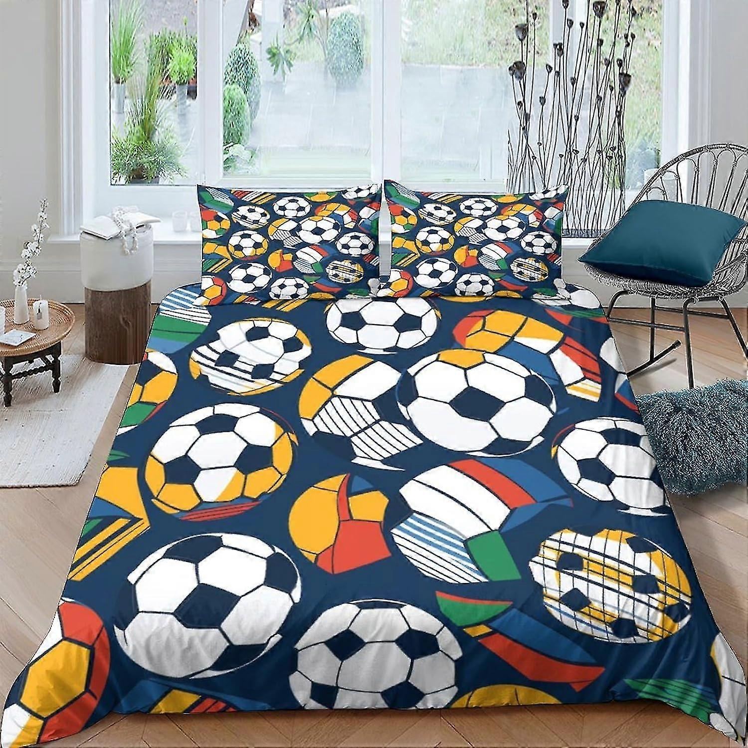 Conjunto de Cama com Tema de Futebol Conjunto de 3 Peças Capa de Edredão Capa de Edredão Impressa em 3D com Fecho de Correr, Roupa de Cama de Microfibra Macia Dupla