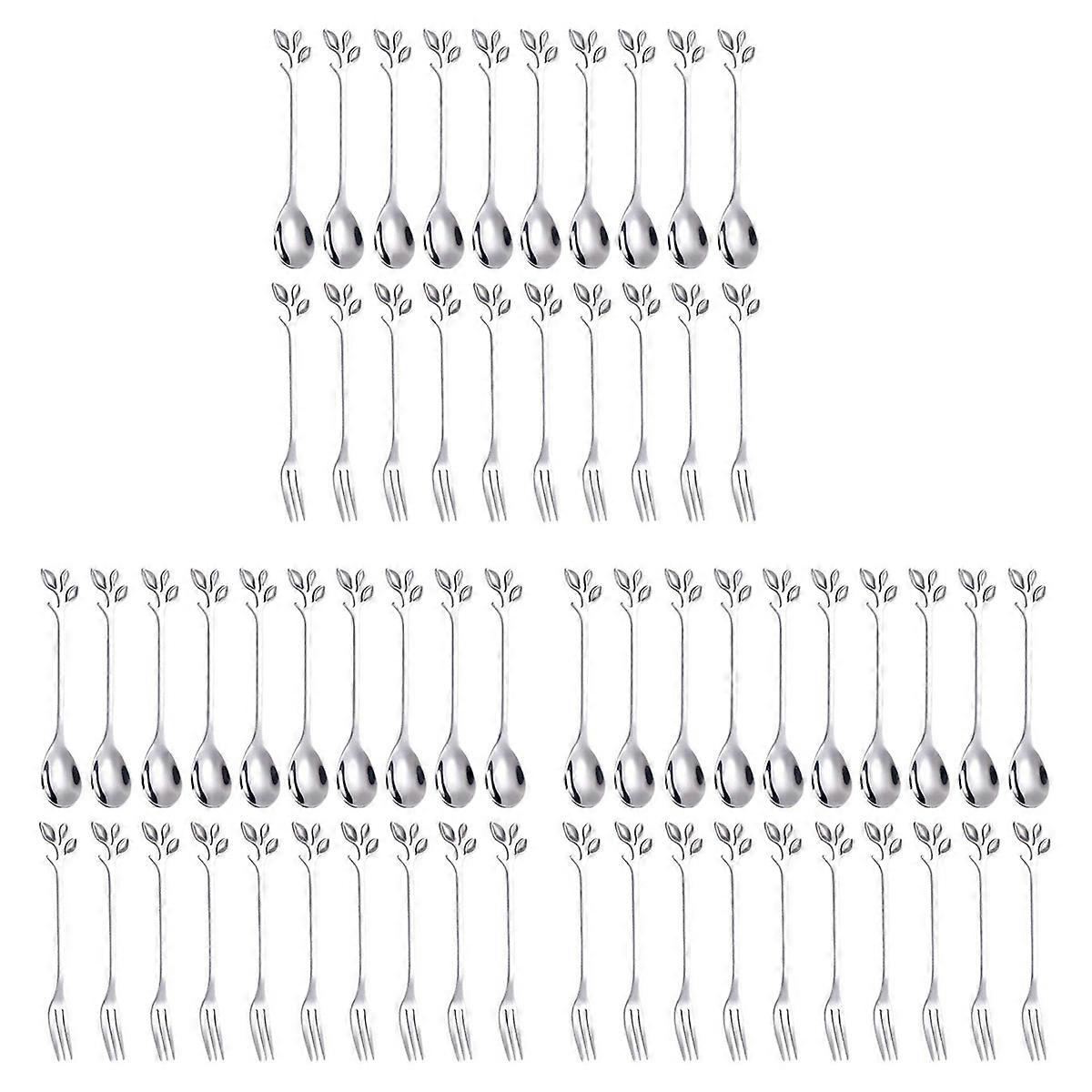 20 Pcs 4.7 Inch Cake Fork,Coffee Spoon,Silver,(10 Spoon + 10 Fork)