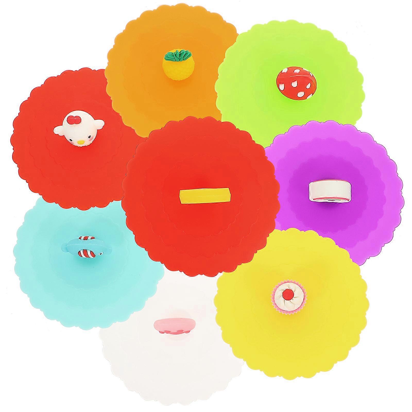Protective Cup Cover Cartoon Shaped Universal Mug Lids Easy to Clean Microwave Protection 8Pcs