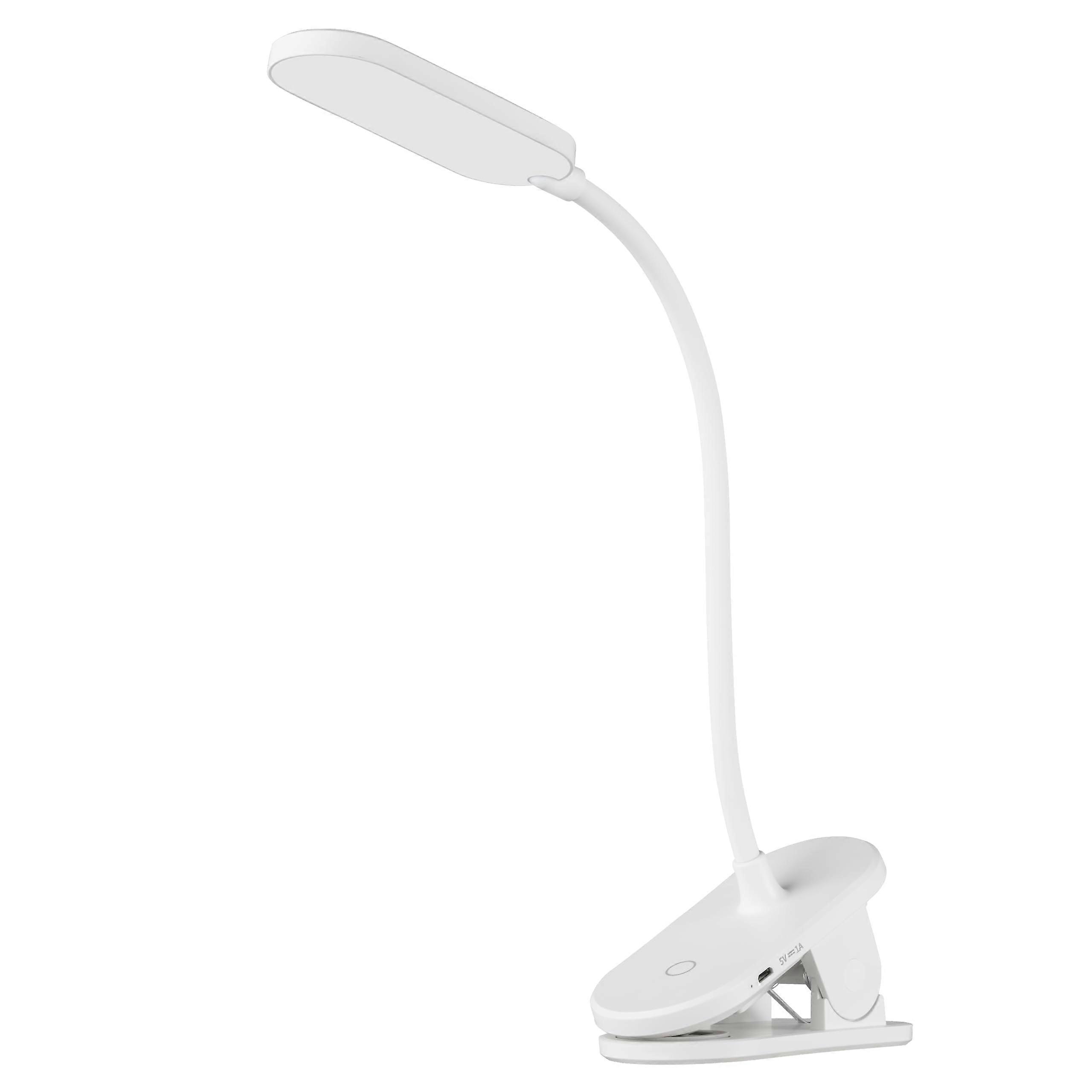 Raizal LED Clamp Lamp - White Battery Clamp Light for Bed, Dimmer Touch Reading Lamp, Plastic Cold White Design