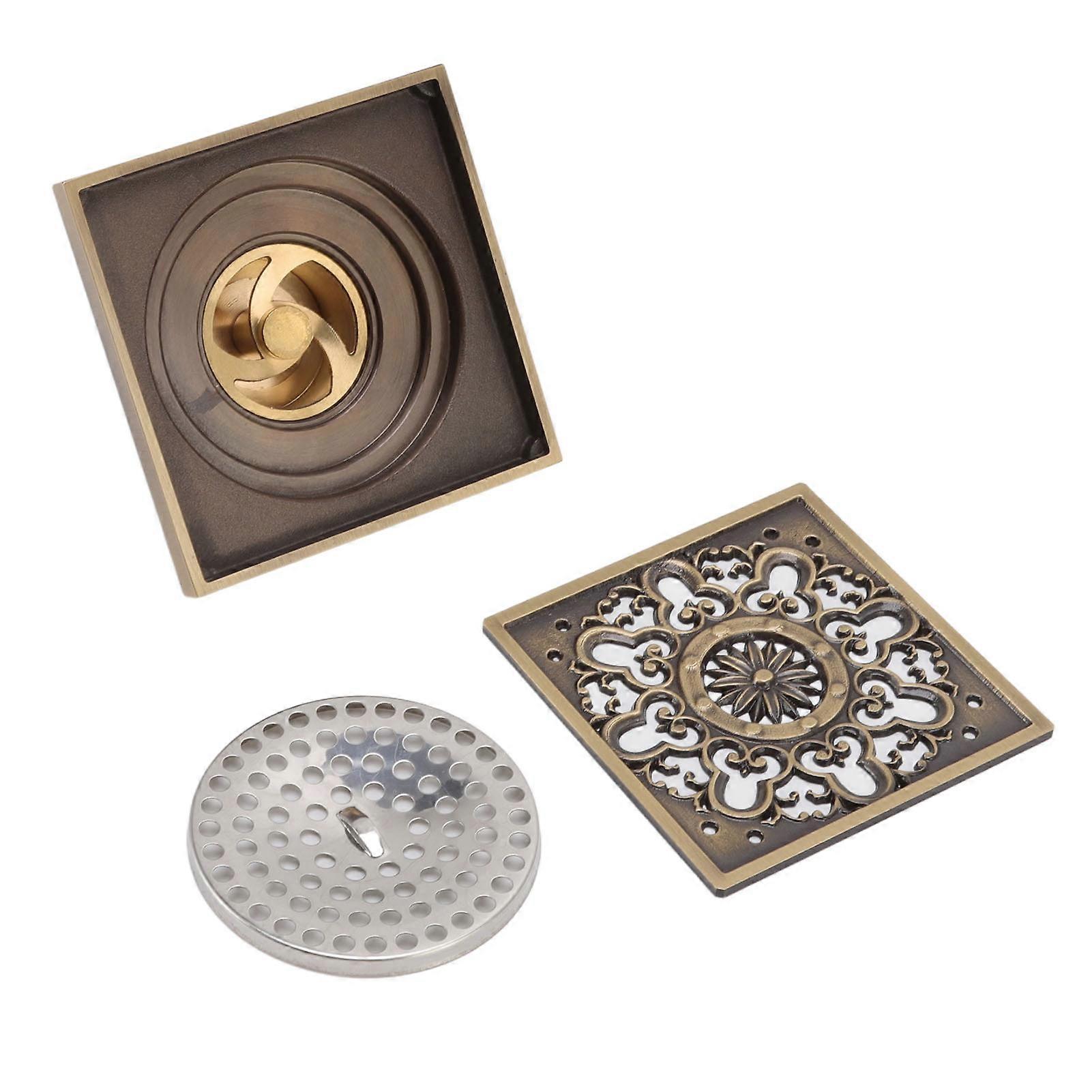 Copper Floor Drain Squared Retro Large Flow Odor Proof Shower Drain for Bathroom