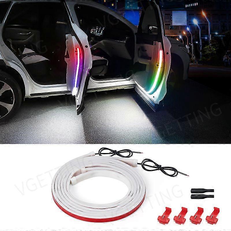2 Pcs Flexible Car LED Door Warning Light Red White Colorful Decoration Welcome Lamp Strips Strobe Flashing Light Anti Collision Motor Vehicle Lightin