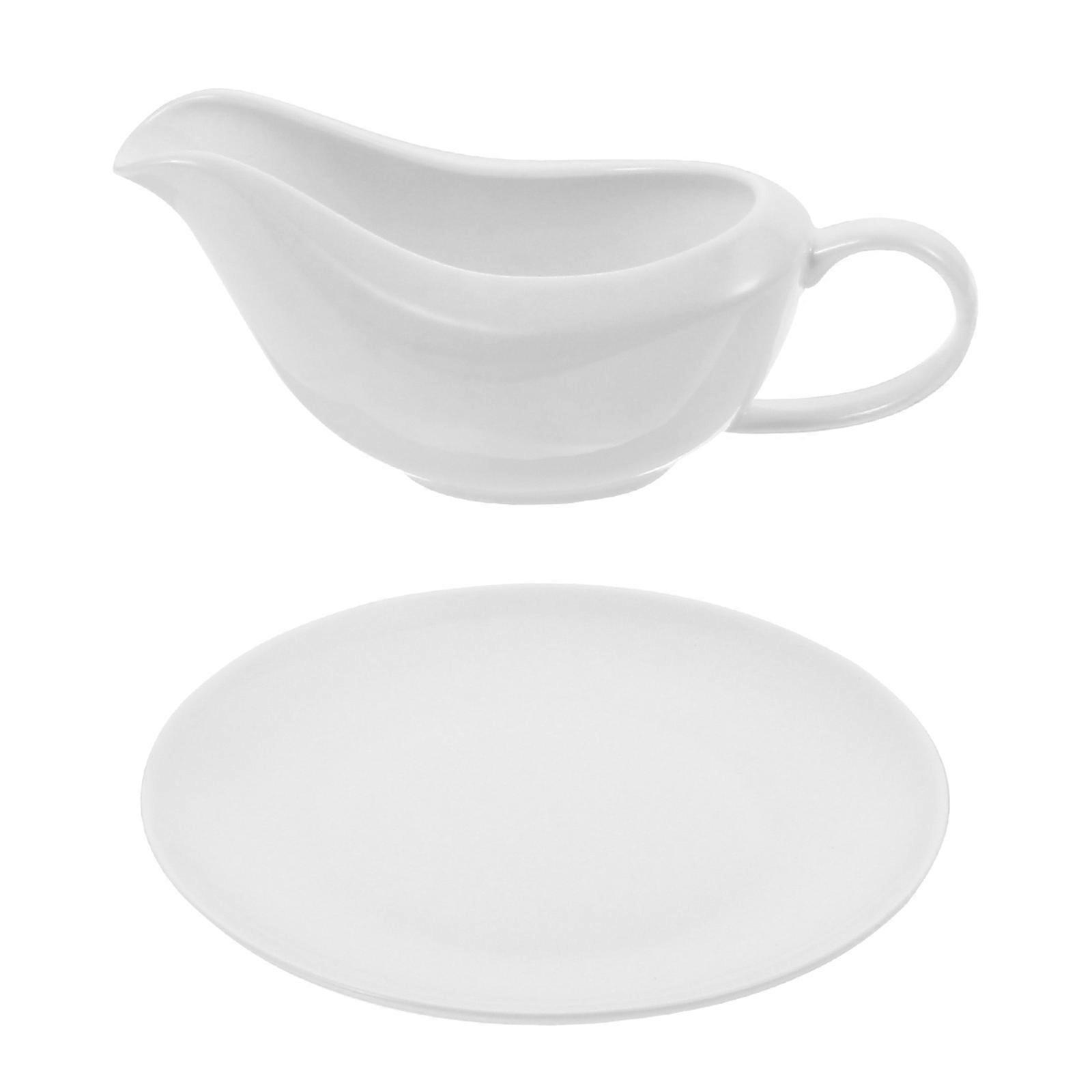 Sauce Boat Gravy Holder Ceramic Tableware Daily Use Ergonomic Handle 1Set