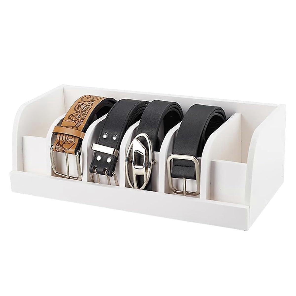 Belt Storage Box Wooden Display Box, White, No Belt Included, For Men's Wardrobe Accessories