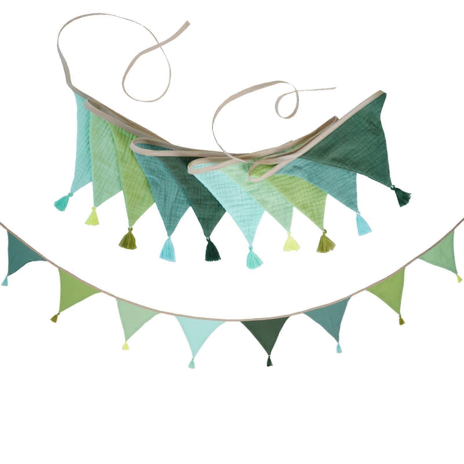 花园、绿鼠尾草、幼儿园、派对的织物三角旗花环