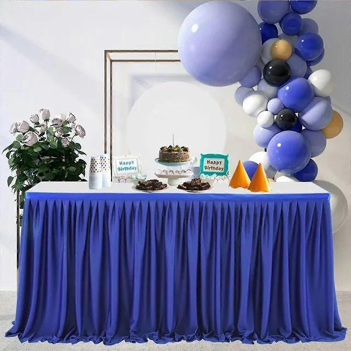 Sapphire Checkered Mesh Table Skirt for Birthday, Party, Wedding, 183x78cm
