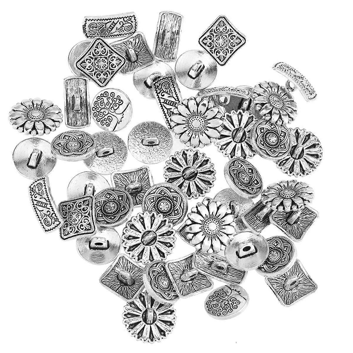 Vintage Metal Buttons Flower Shape Round Square For Diy Projects Individual Craftwork 50Pcs