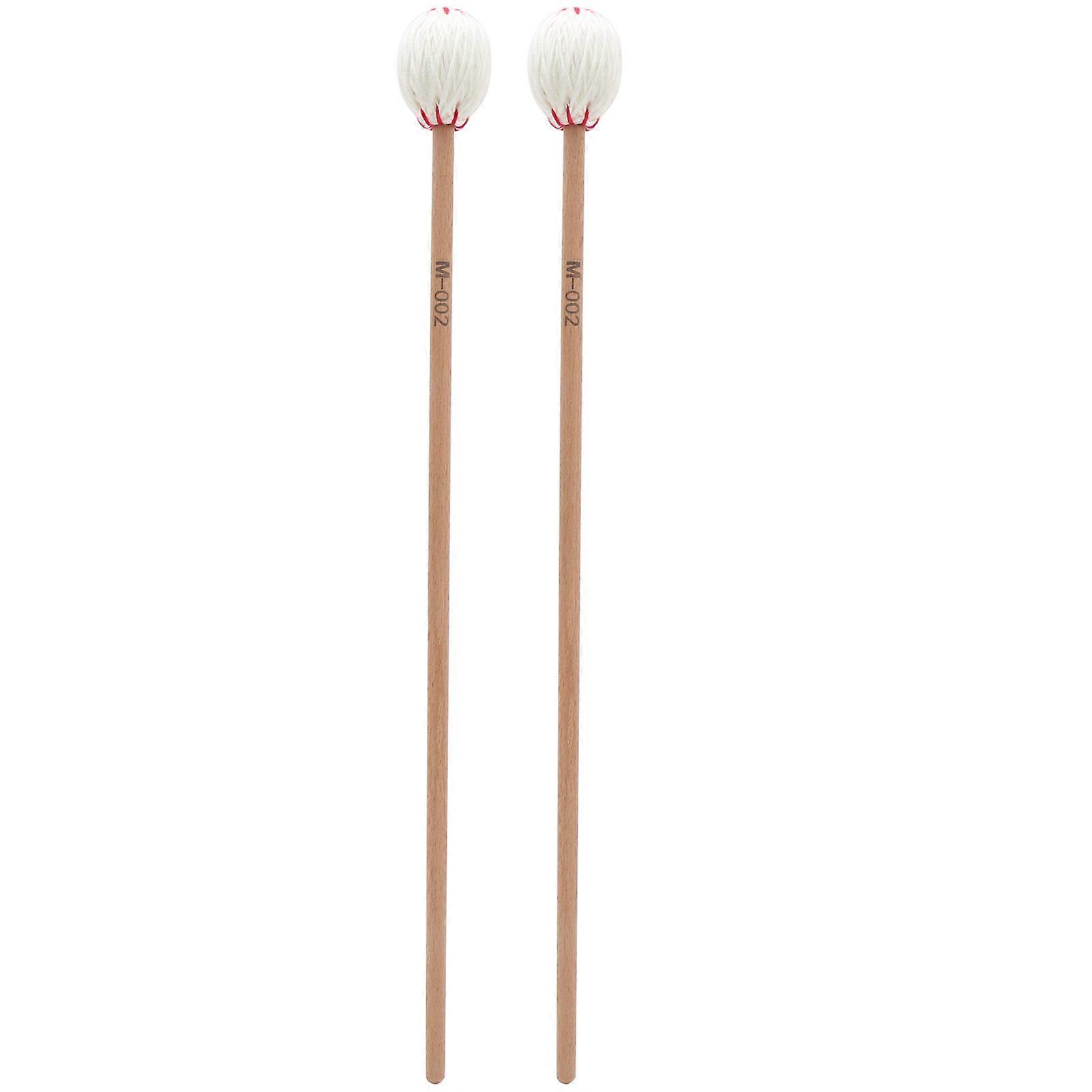 2Pcs Marimba Mallets Maple Rods Woolen Twisted Percussion Instrument Playing AccessoriesWhite Ball
