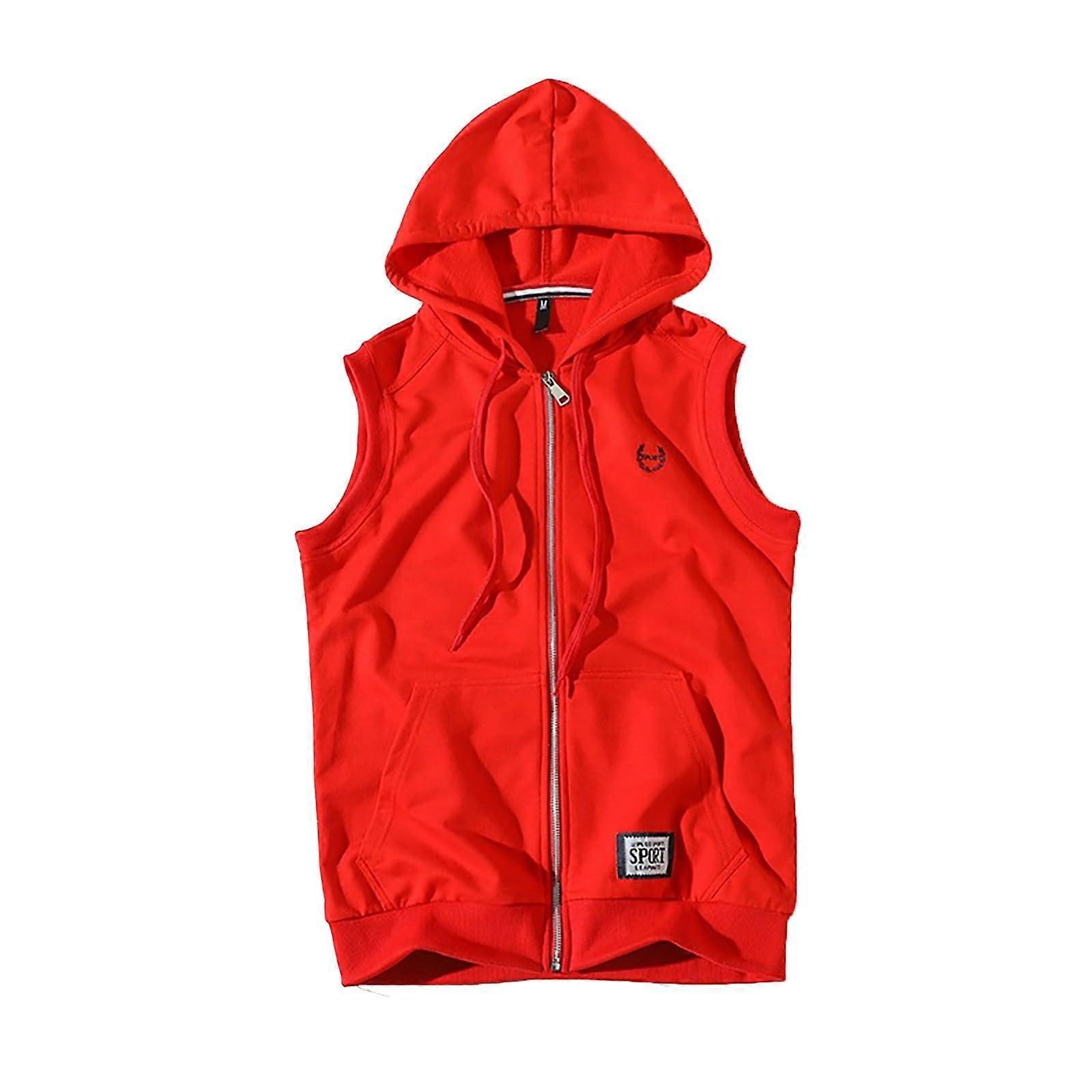 Men's Quilted Vest with Plush Lining, Stand-Up Collar, Fleece Sleeveless Jacket, Zipper Pockets, Red Size 3L