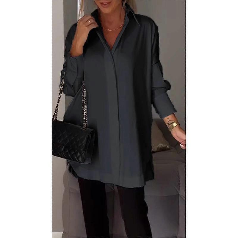 Women's Plus Size New Solid Color Lapel Elegant Pullover Long Sleeved Shirt