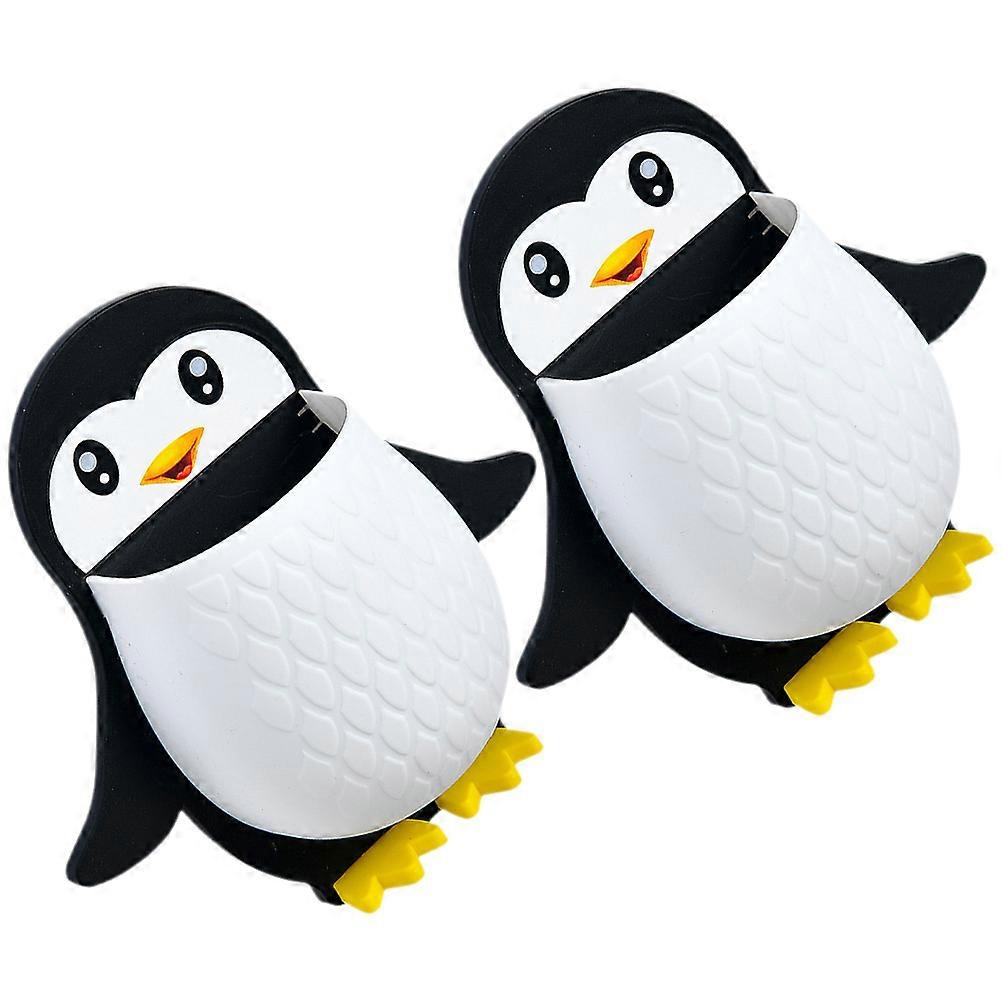2pcs Storage Organizers Penguin Shape Storage Cases Punch Free Wall Mounted Storage Holders