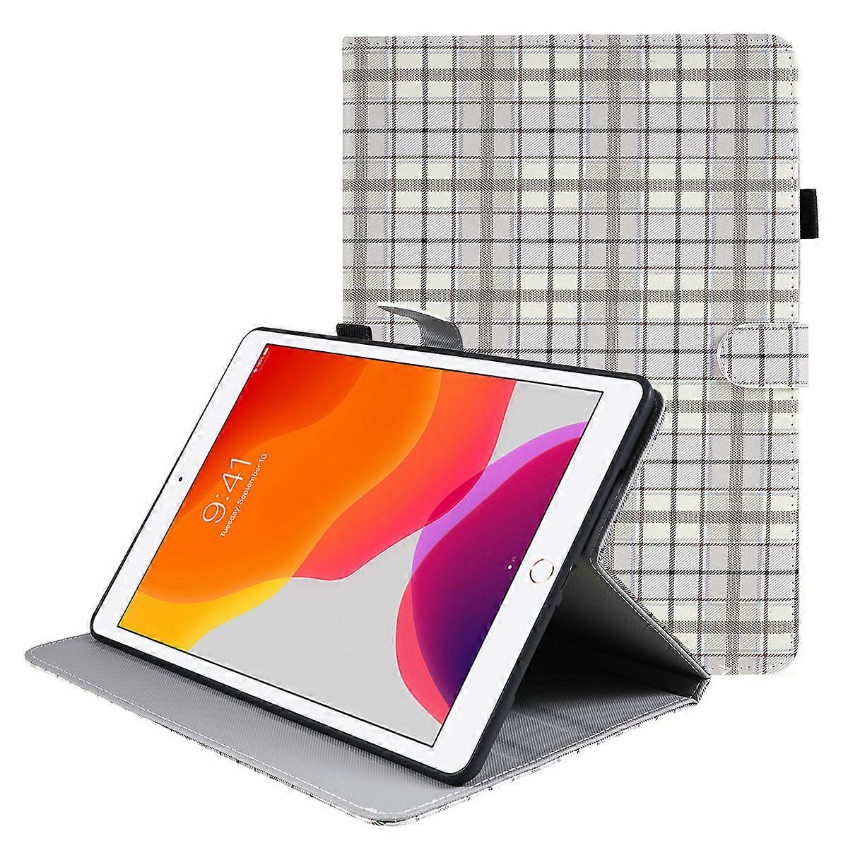 TKdaddy Protective Case for iPad 10.2 (2021) (2019) (2020) Case PU Leather Grids Pattern Tablet Cover with Stand White