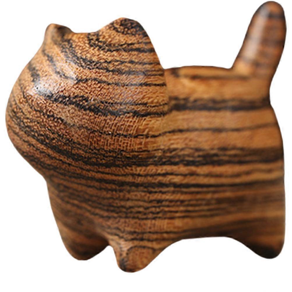 Cat Sculpture For Cat Lovers Wooden Carved Cat Figurine Lovely Kitten Statue Home Adornment Non-toxic Water-based Paint 4.7X3.5X2.3CM Office Use 1Set