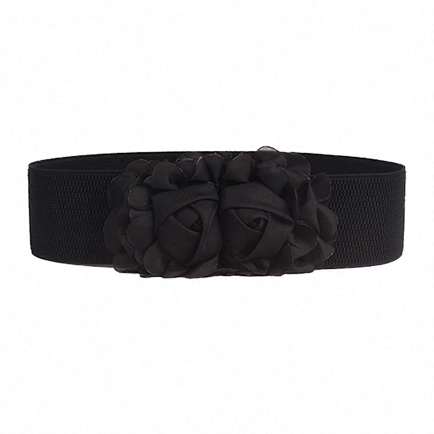 Elastic Waist Belt with Double Flower Fabric - Wide Stretch Belt for Comfort & Style