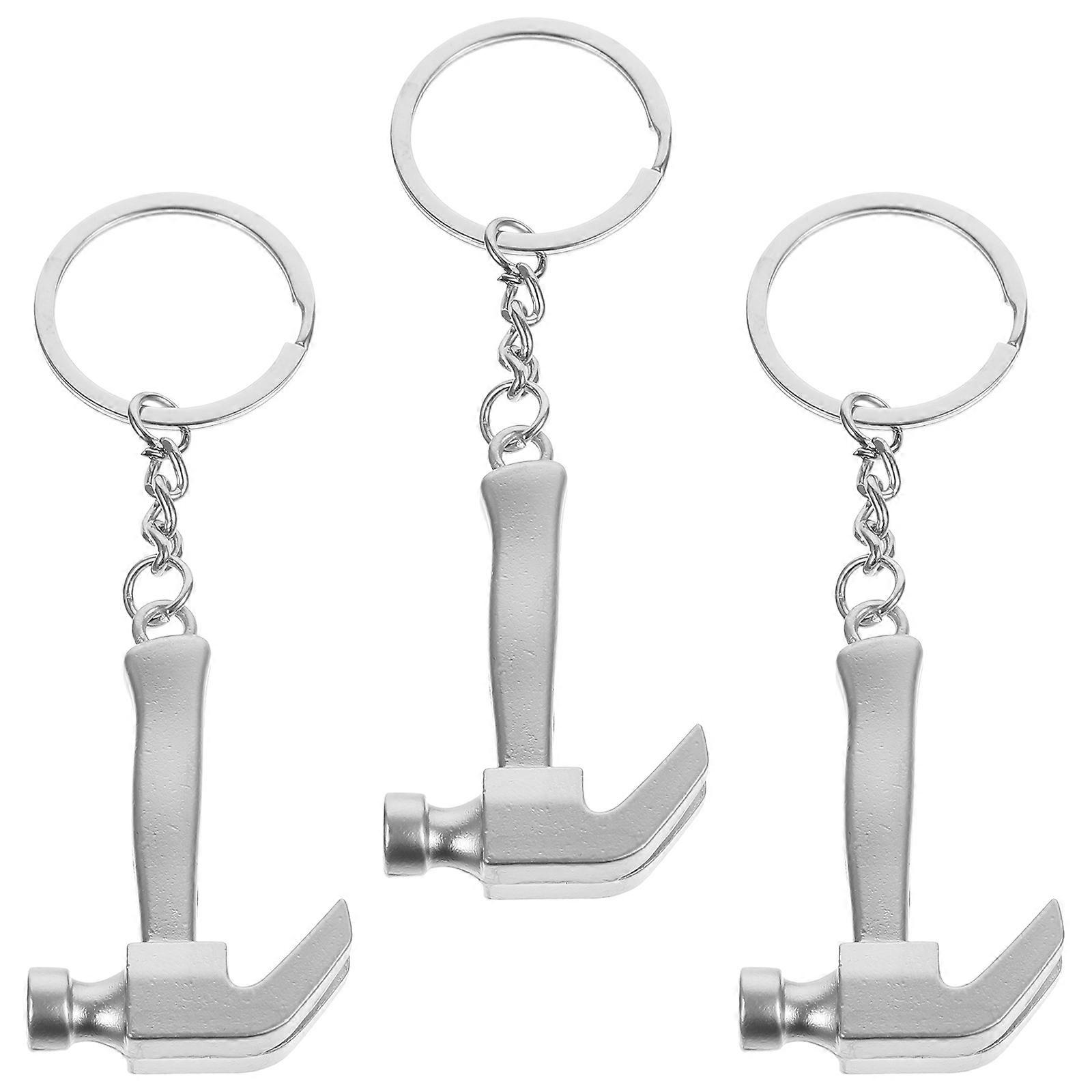 Mini Hammer Key Chain in Silver Color Made of Durable Metal for Hanging Keys 3 Pieces