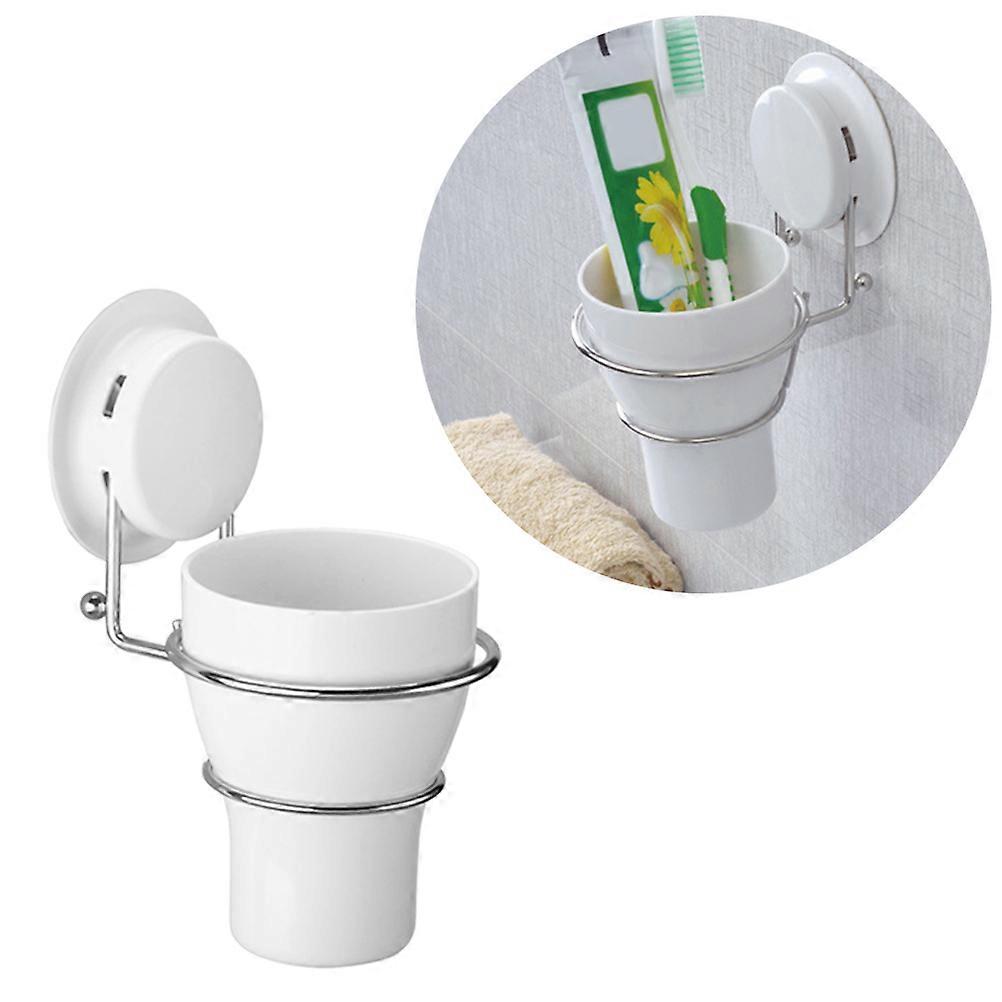 Plastic Gargle Cup Holder for Bathroom with Suction Cups White ABS Material Wall Mounted Toothbrush Holder