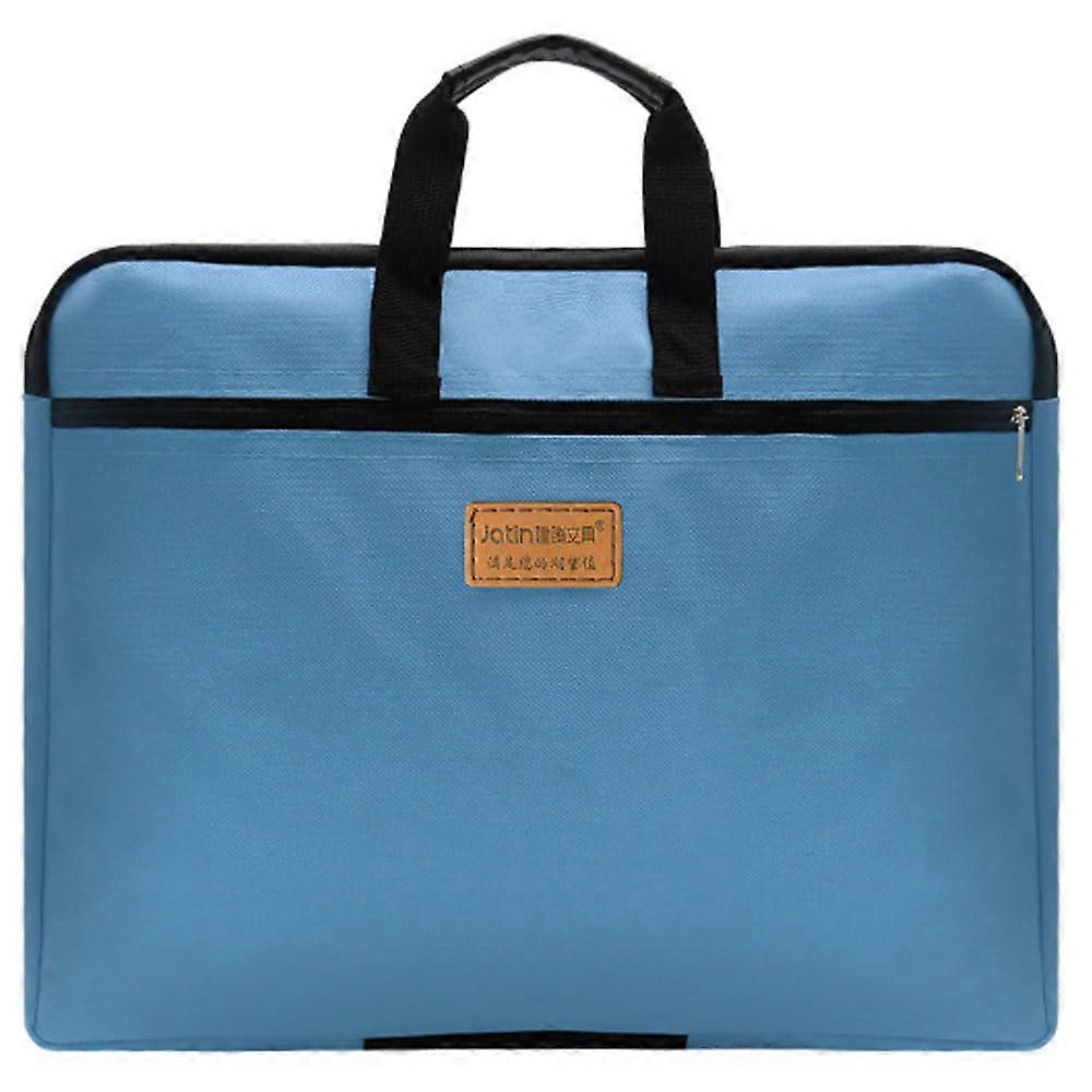 Portable Zipper Document Bag Waterproof Oxford Cloth File Carry Bag iPad Briefcase Blue