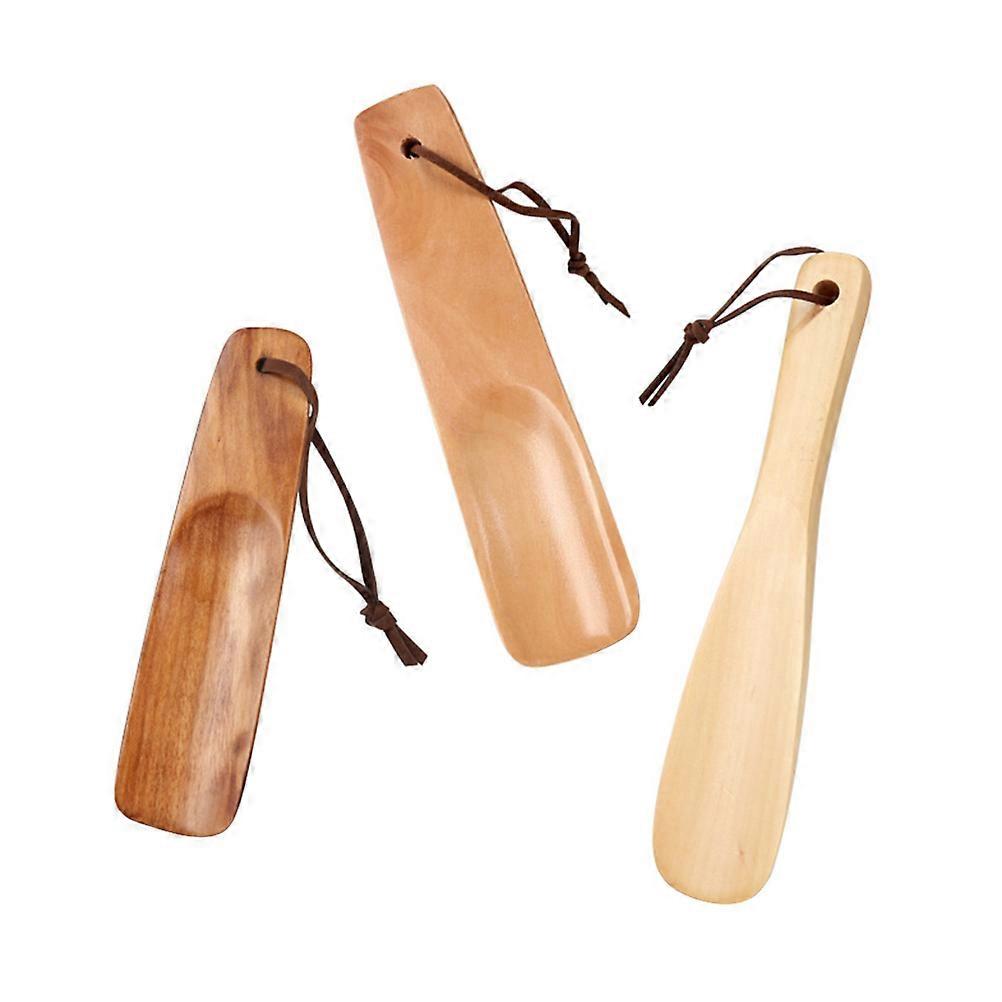 Practical Design Wooden Shoehorns Helps Slide Feet Into Shoes Prevents Damage Assorted Color 3Pcs