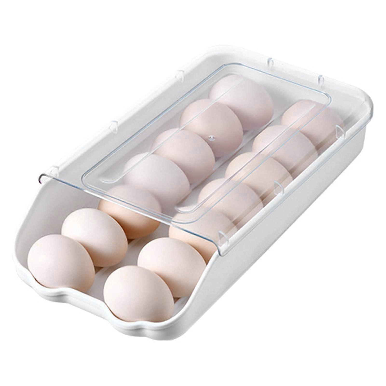 Egg Box With Automatic Wheels Transparent Egg Storage Box Large Capacity Fridge Organizer Egg Holder And Container
