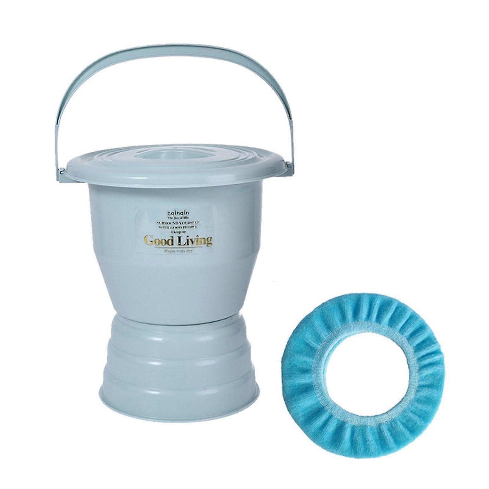 Chamber pot, night stool, bed pan, urinal with toilet seat (Blue, 27.5cm)