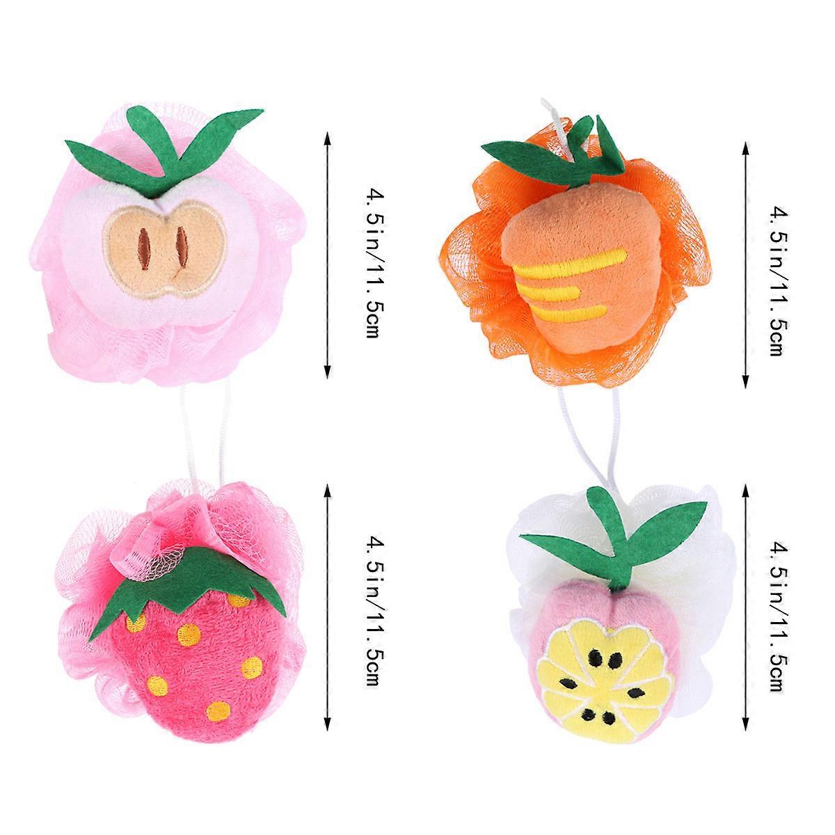 Assorted and Nylon Bath Ball Mesh Sponge Shower Pouf for Shower Use 4 Pcs