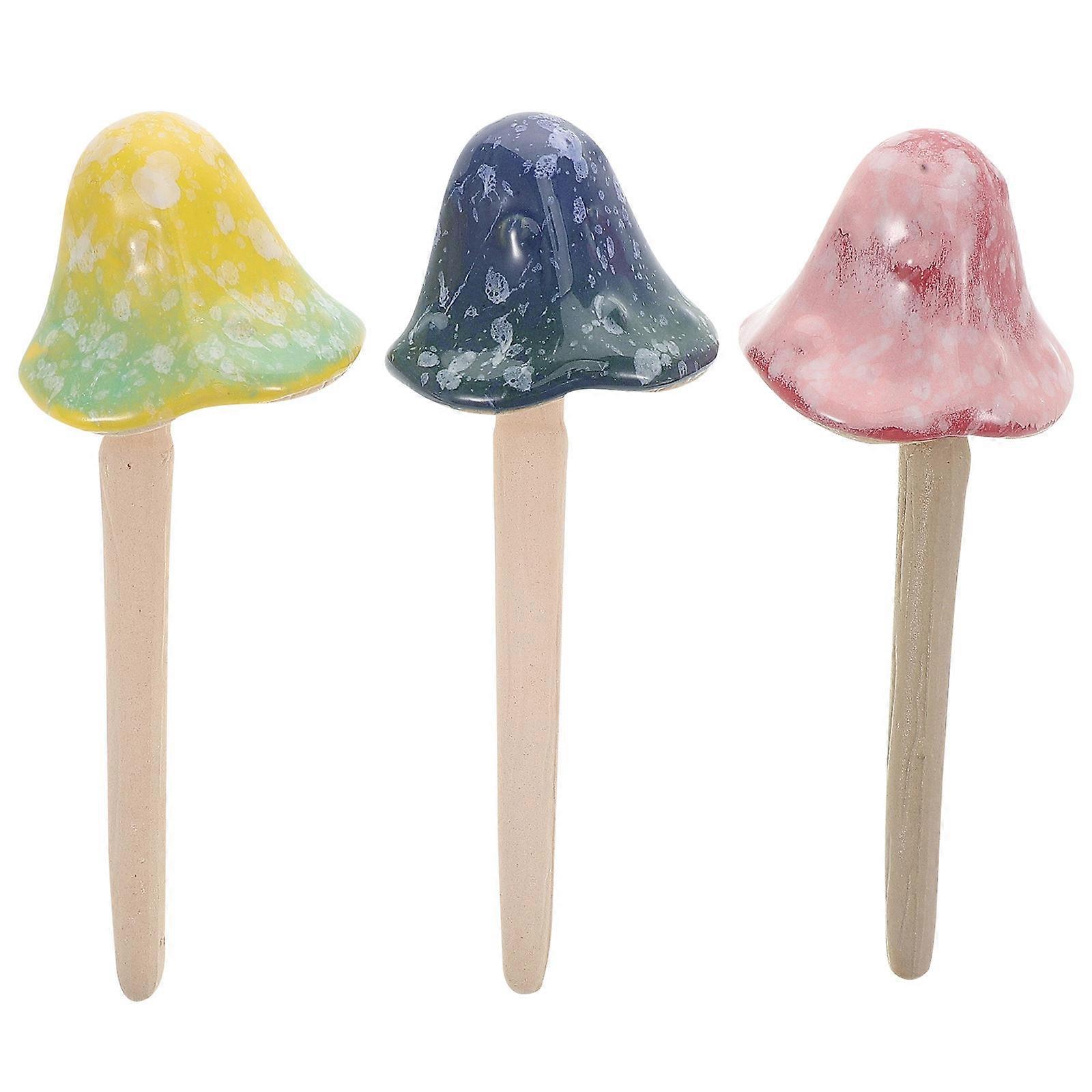 3pcs Ceramic Mushroom Figurines Outdoor Fairy Garden Stakes Decorative Plant Ornaments Red Spotted Gradient Series for Lawn Pots Home