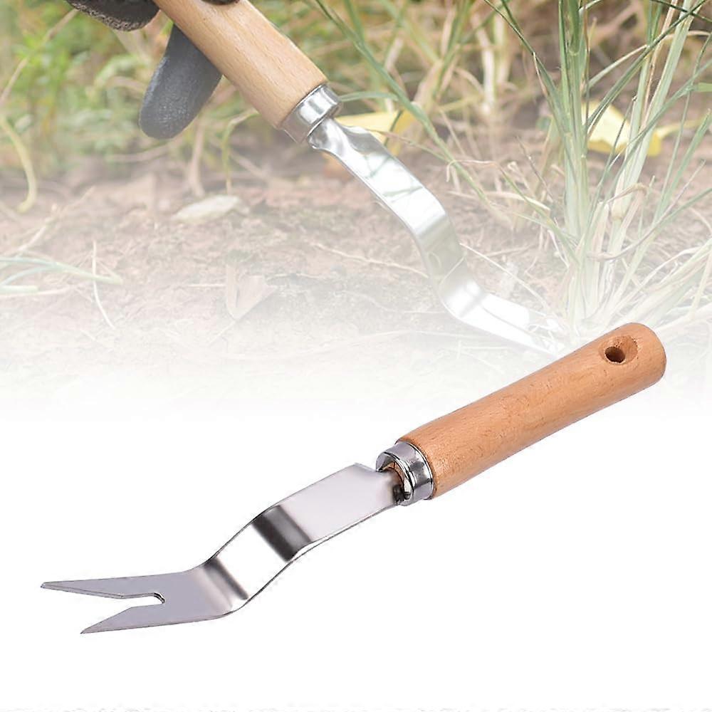 Weed Pulling Tool Stainless Steel Root Weeder with Wooden Handle Manual Garden Weeder for Digging and Loosening Soil