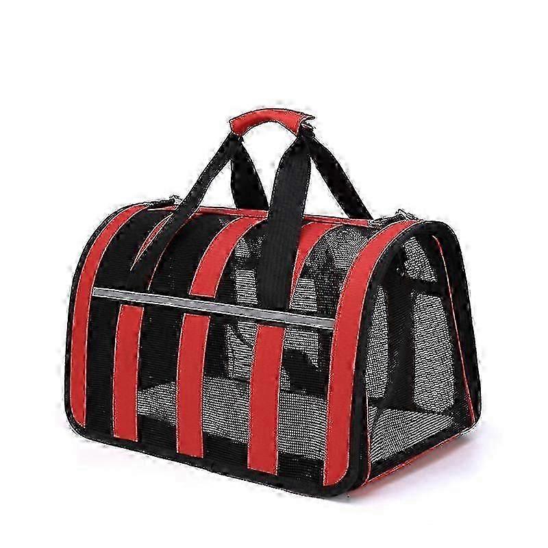 حقيبة ظهر قابلة للطي للحيوانات الأليفة للقطط ، حقيبة سفر قابلة للتنفس مع حزام كتف - S أحمر