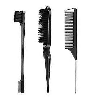3-Piece Smooth Backcomb, Rat Tail Comb, Edge | Bristle Brush, Hair