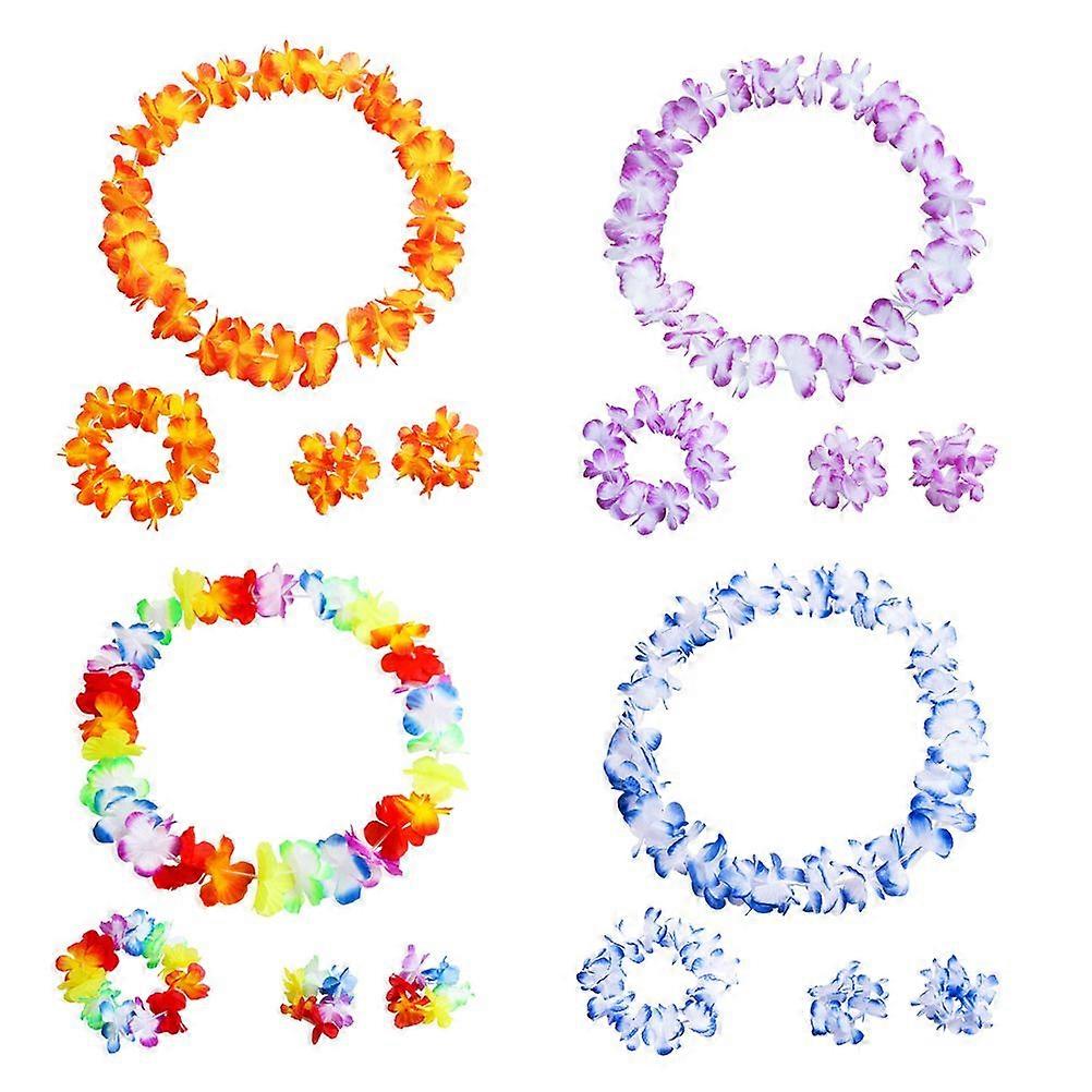 10セット/パック4個/セットハワイアンレイスネックレスフラワーリースとブレスレットルアウパーティーサプライイノセントビーチコスチュームアクセサリー