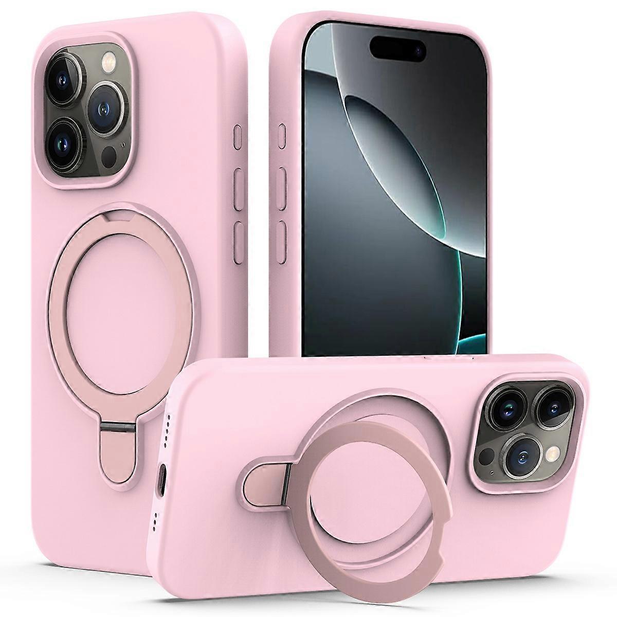 For iPhone 16 Pro Case Compatible with MagSafe Kickstand PC + Silicone Phone Cover - Grey Pink