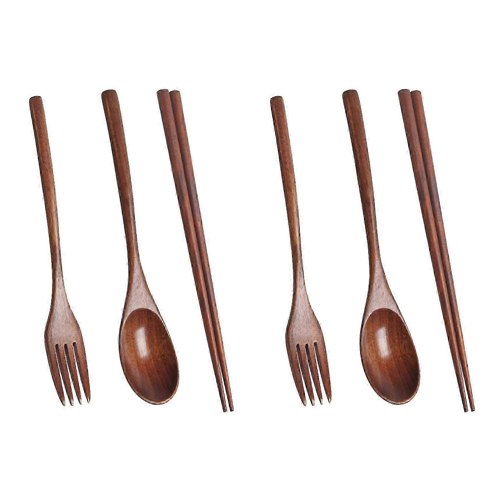 Eco-Friendly 2X Wooden Cutlery Set - Portable Reusable Flatware with Spoon, Fork & Chopsticks for Camping Use