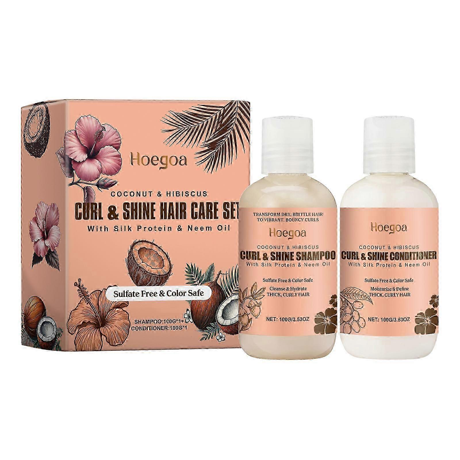 Hoegoa coconut moisturizing shampoo and conditioner set, cleansing, moisturizing, curly hair, elastic shaping, volumizing shampoo