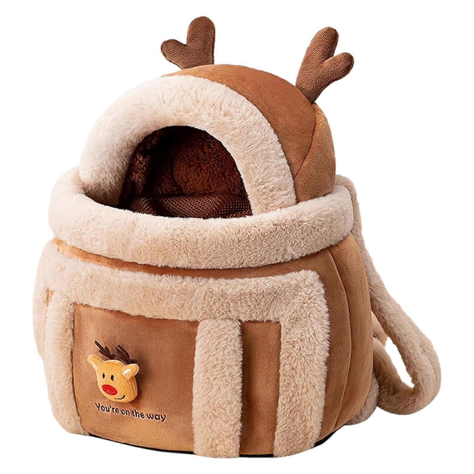 Cat Carrier Backpack, Soft Fleece Travel Bag For Cats, Airy Forward Facing Carrier, Deer Pattern