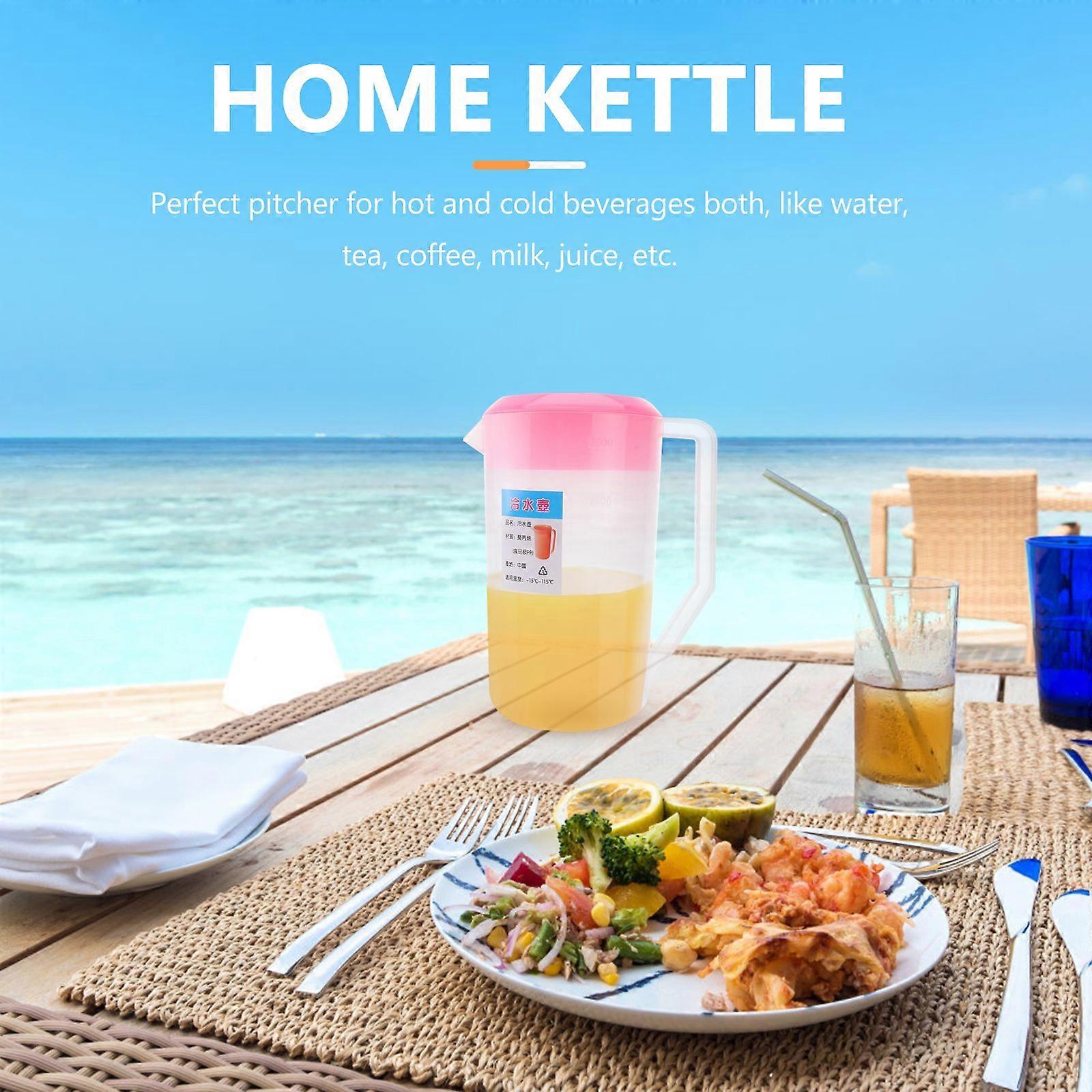 Measuring Kettle with Scale Beverage Storage Container with Lid Heat Resistant Cold Water Jug Plastic Juice Pitcher (2500ml Pink)