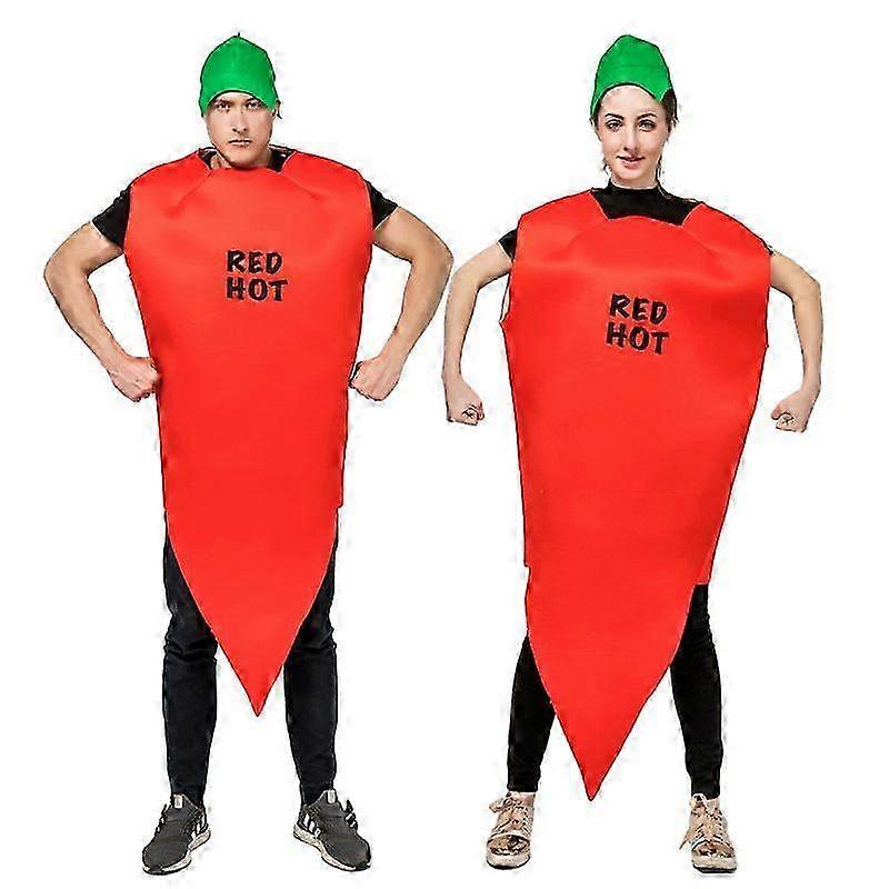 Halloween Couple's Red Chilli Jumpsuit With Hat Spoof Stage Role Pa...