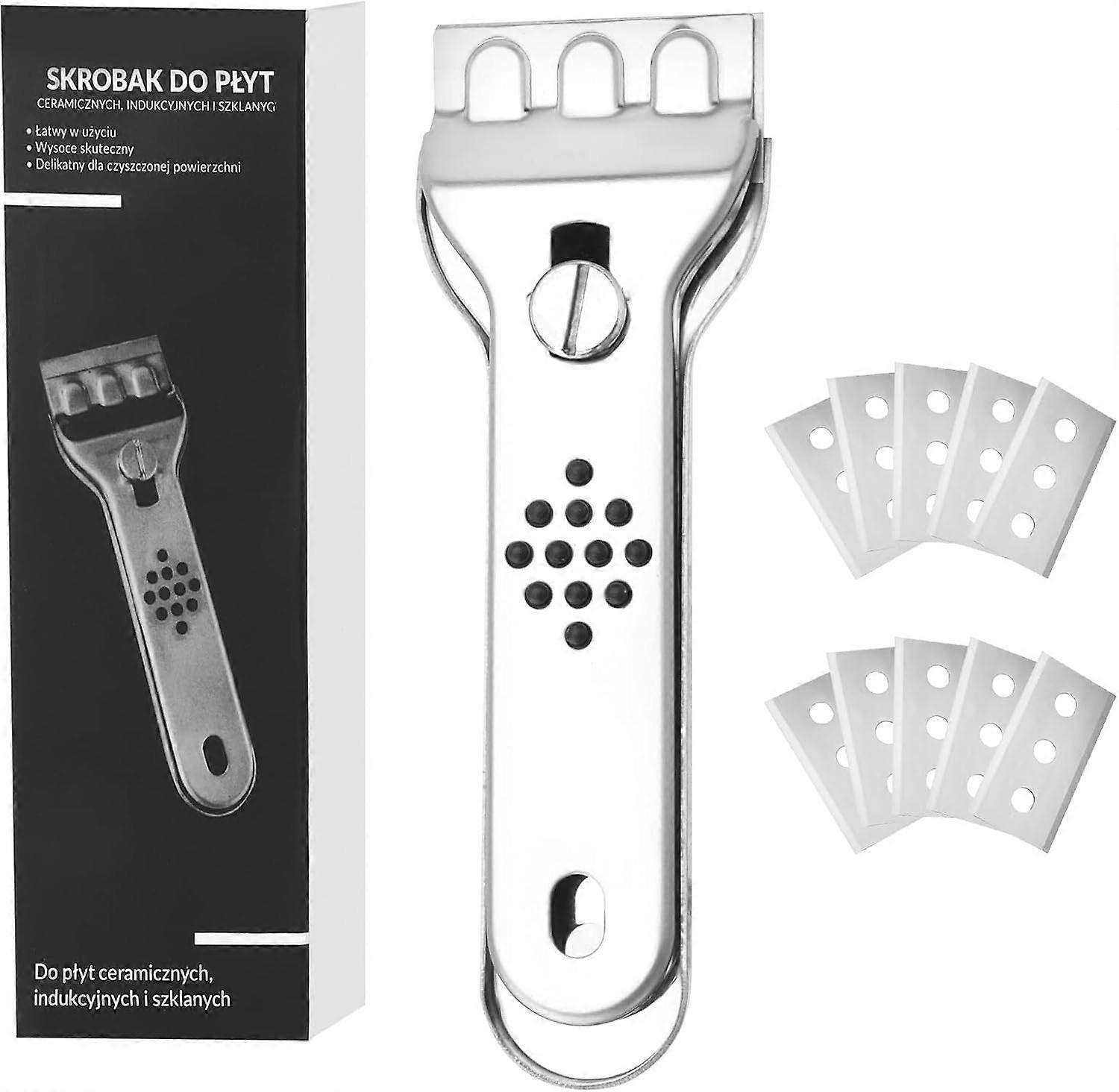 Stainless Steel Scraper, Ceramic Hob Scraper with 10 Replacement Blades, Induction Ceramic Hob Scraper Glass Scraper for Induction Hob, Windows