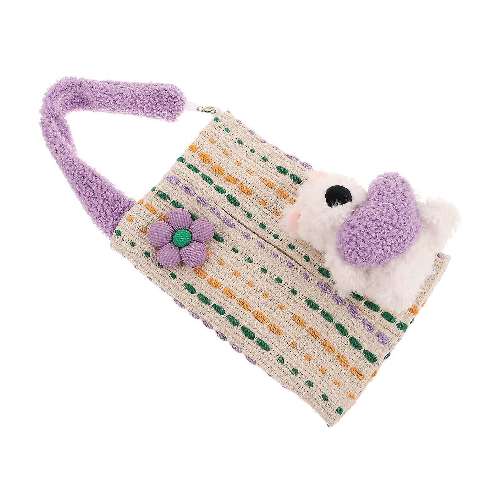Car Tissue Holder Plush Fabric Puppy Design for Backseat Use 1piece