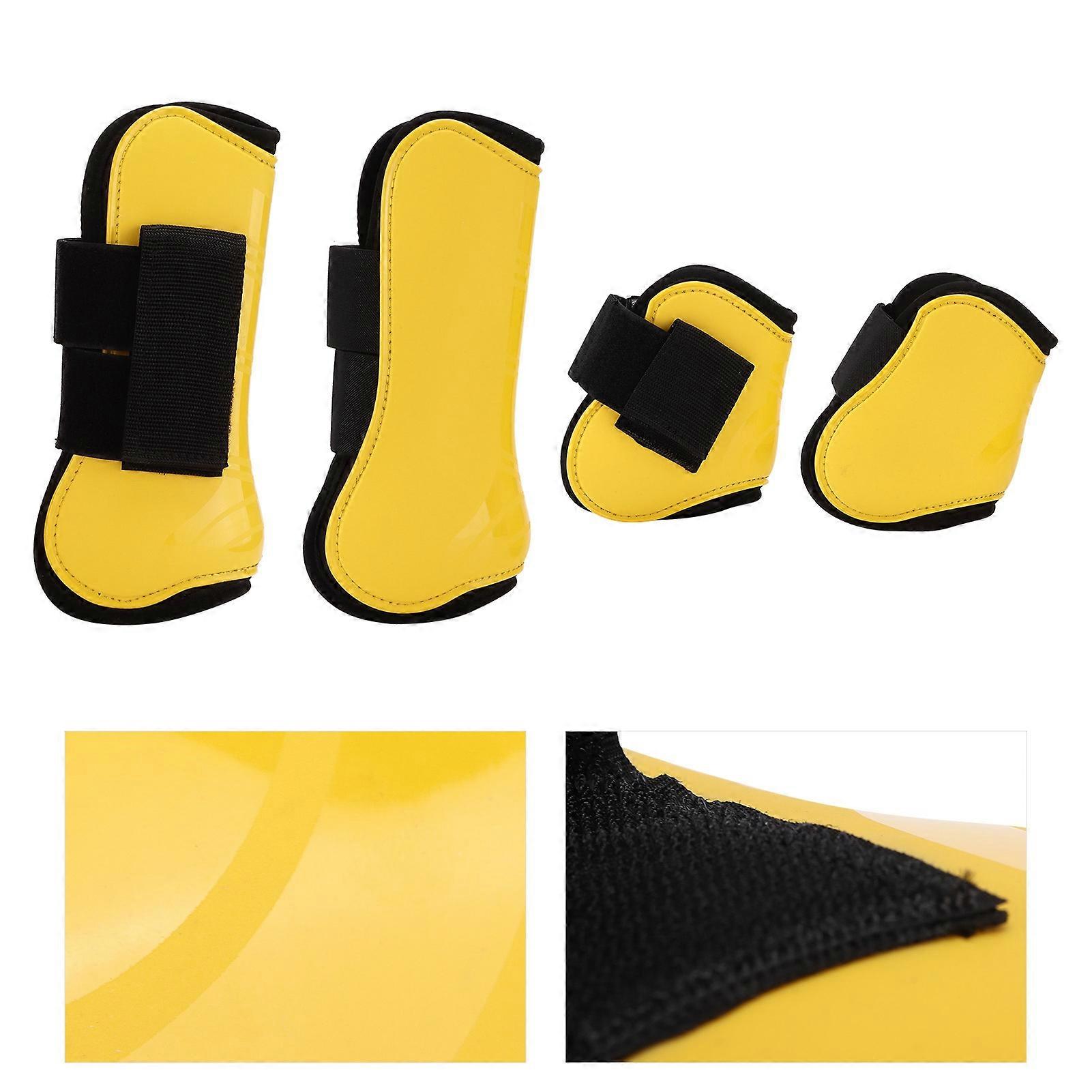 Horse Tendon Boots Set of 4 PU Yellow Shell Guard for Riding L