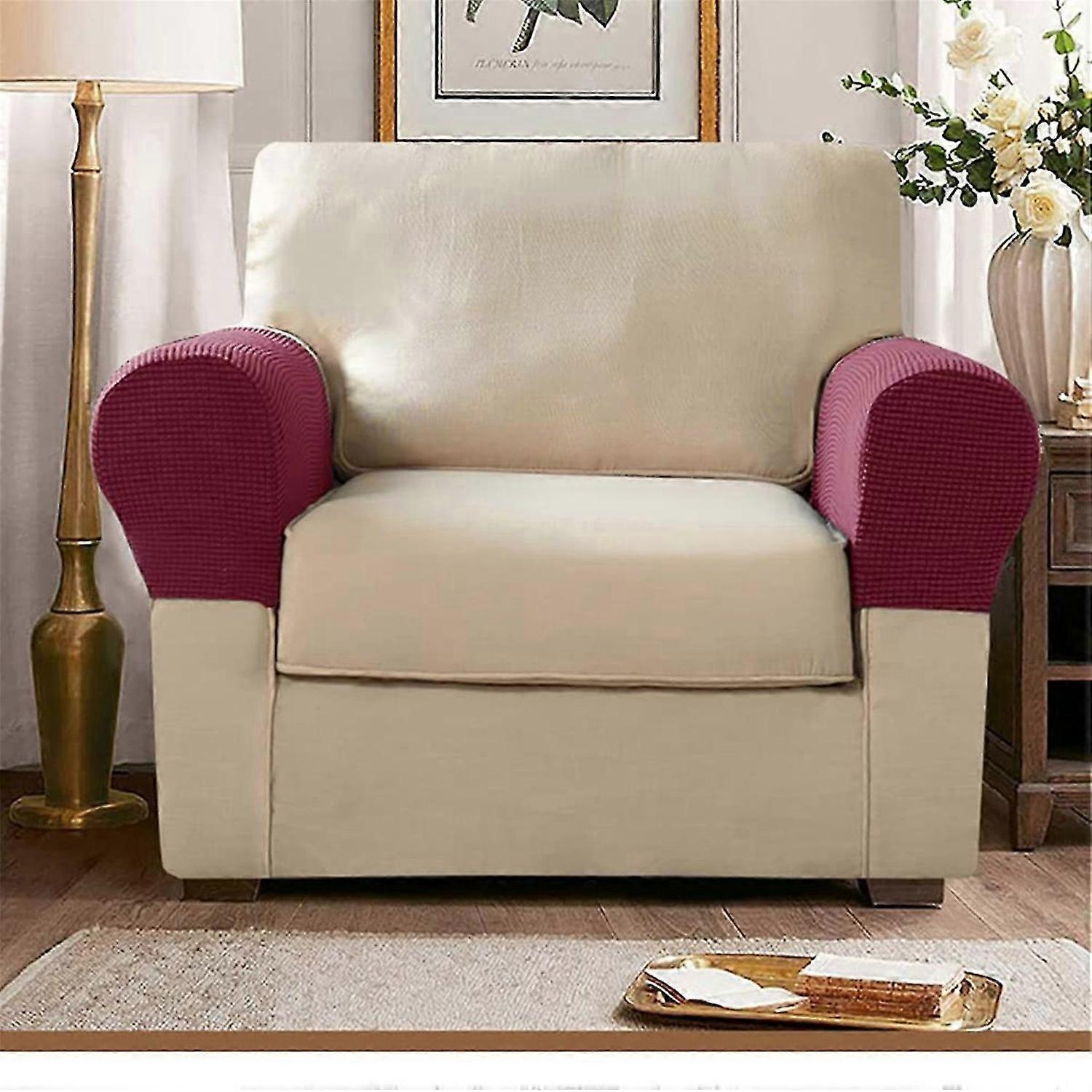 2PCS Soft Stretch Plush Armrest Covers, Couch Arm Covers,White